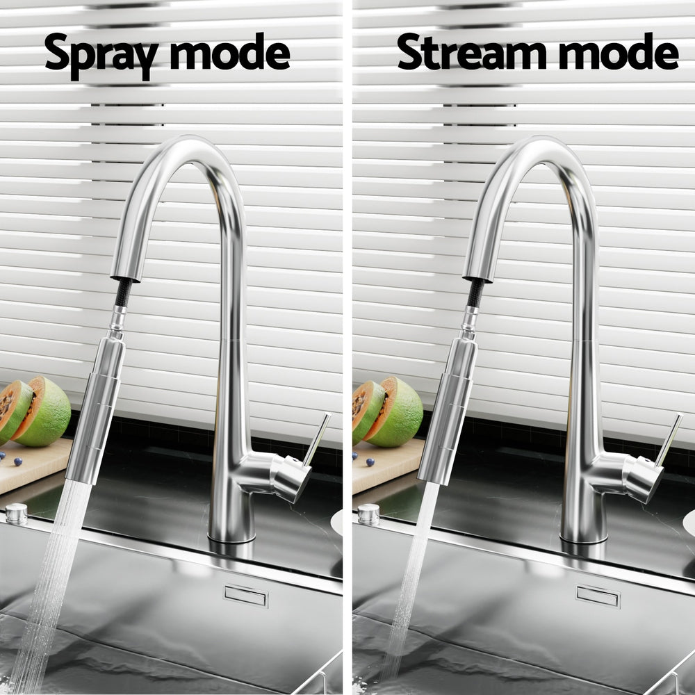 Cefito Kitchen Mixer Tap Pull Out Round 2 Mode Sink Basin Faucet Swivel WELS Chrome