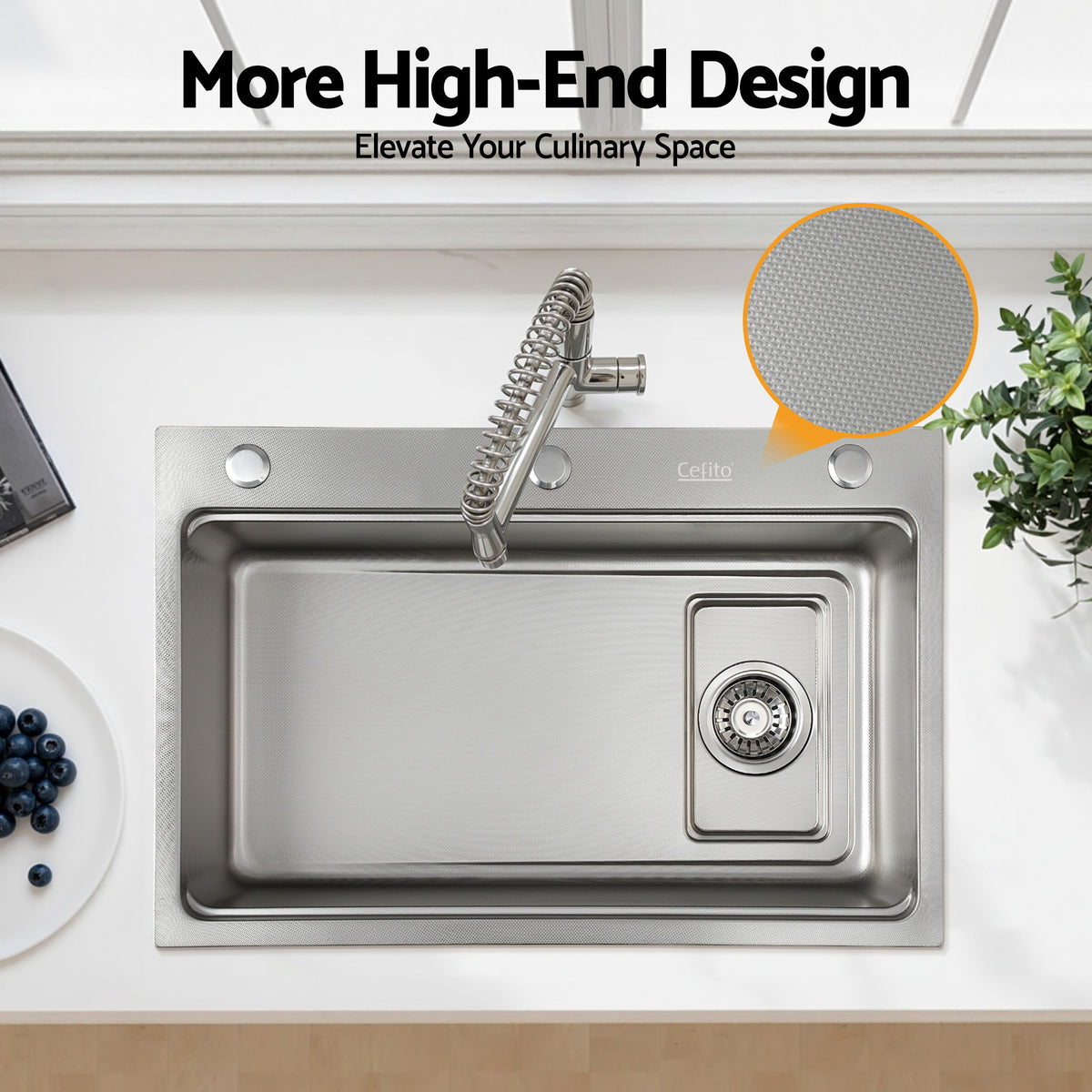 Cefito Kitchen Sink 304 Stainless Steel Bar Sink Millet Grain Water Basin Sink