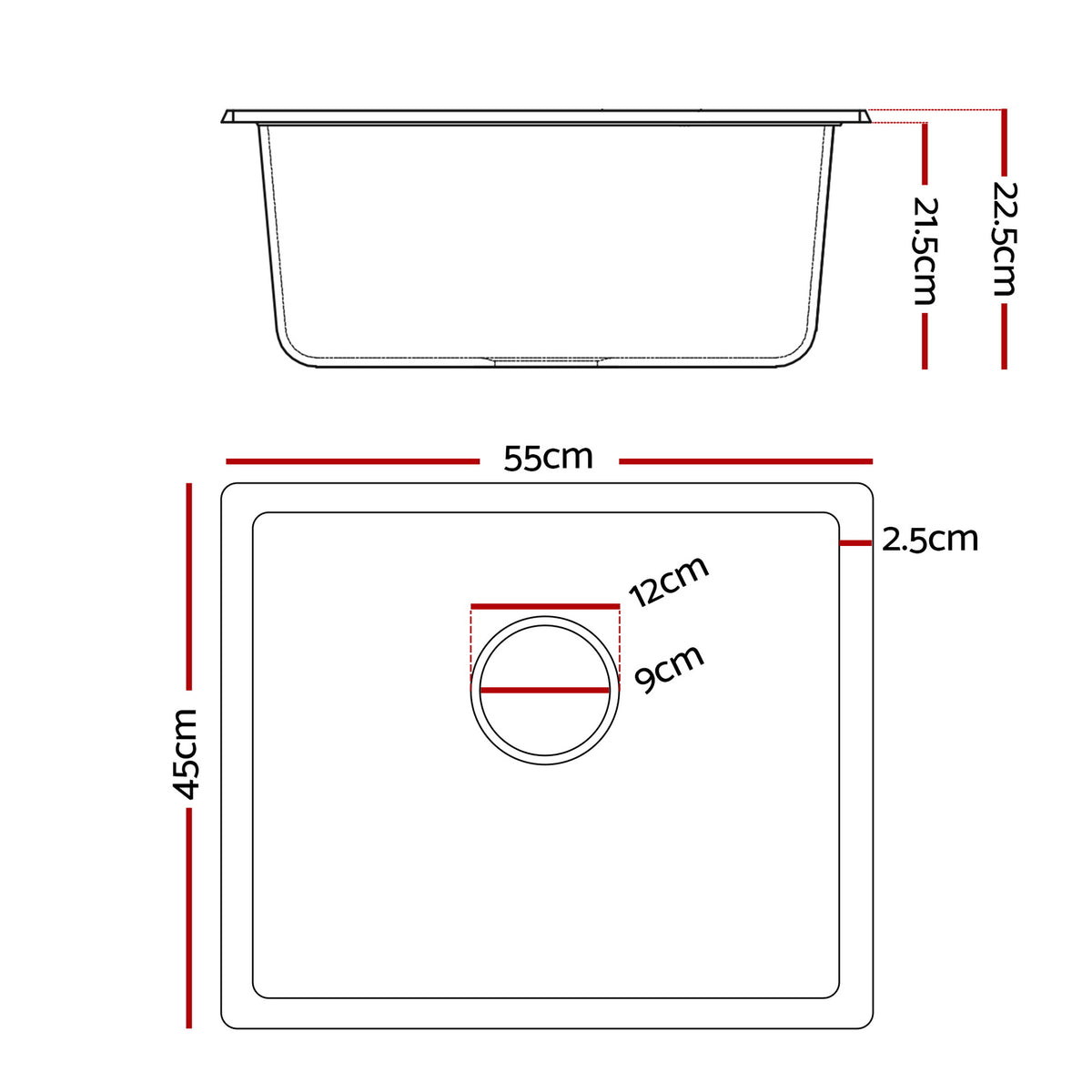 Cefito Kitchen Sink 55x45cm Granite Stone Sink Single Bowl White