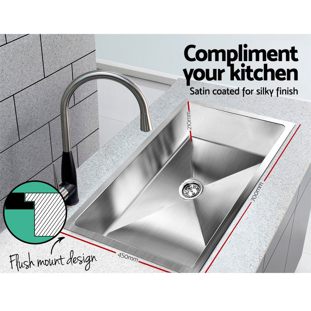 Cefito Kitchen Sink 70X45CM Stainless Steel Basin Single Bowl Silver