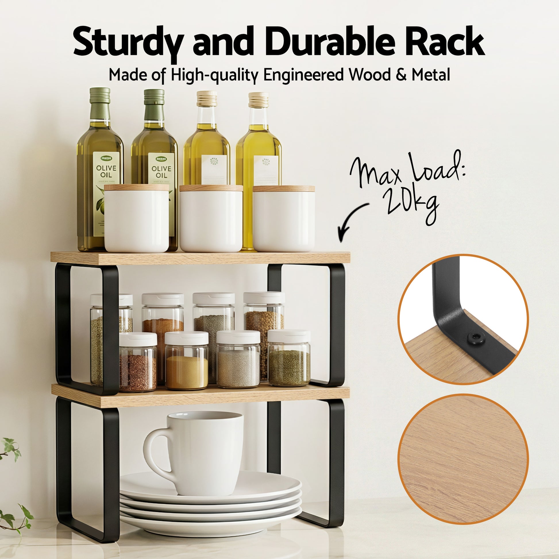 Cefito Kitchen Storage Shelves Rack Cupboard Cabinet Organiser Set of 2