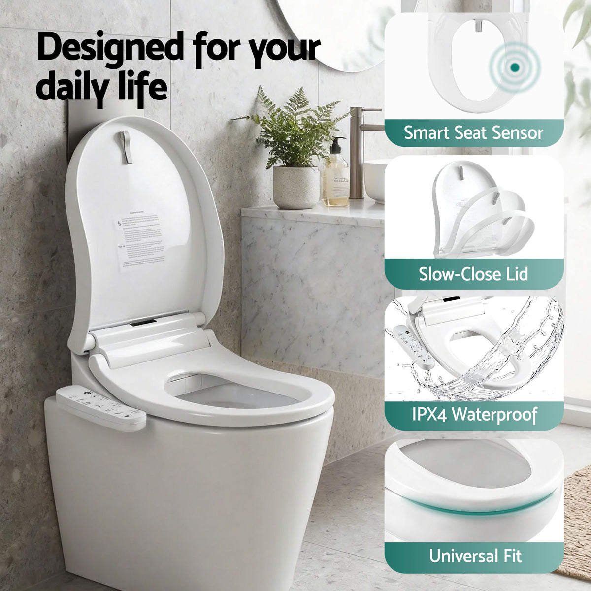 Cefito Smart Electric Bidet Toilet Seat Cover D-Shape SIAA Material Certified