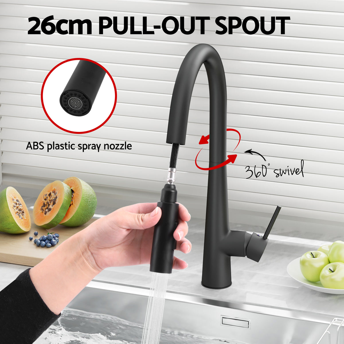 Cefito Stainless Steel Sink 100x45CM With Pull Out Mixer Tap Kitchen Basin Double Bowl Black