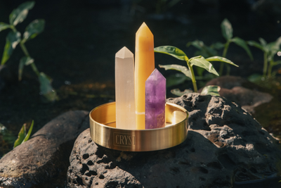 Clearing Energy Crystal Trio - Orange Calcite, Selenite + Amethyst