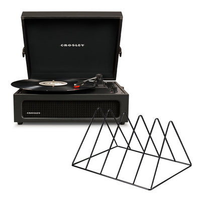 Crosley Voyager Bluetooth Portable Turntable - Black + Gadhouse Vinyl Rack Bundle - Black