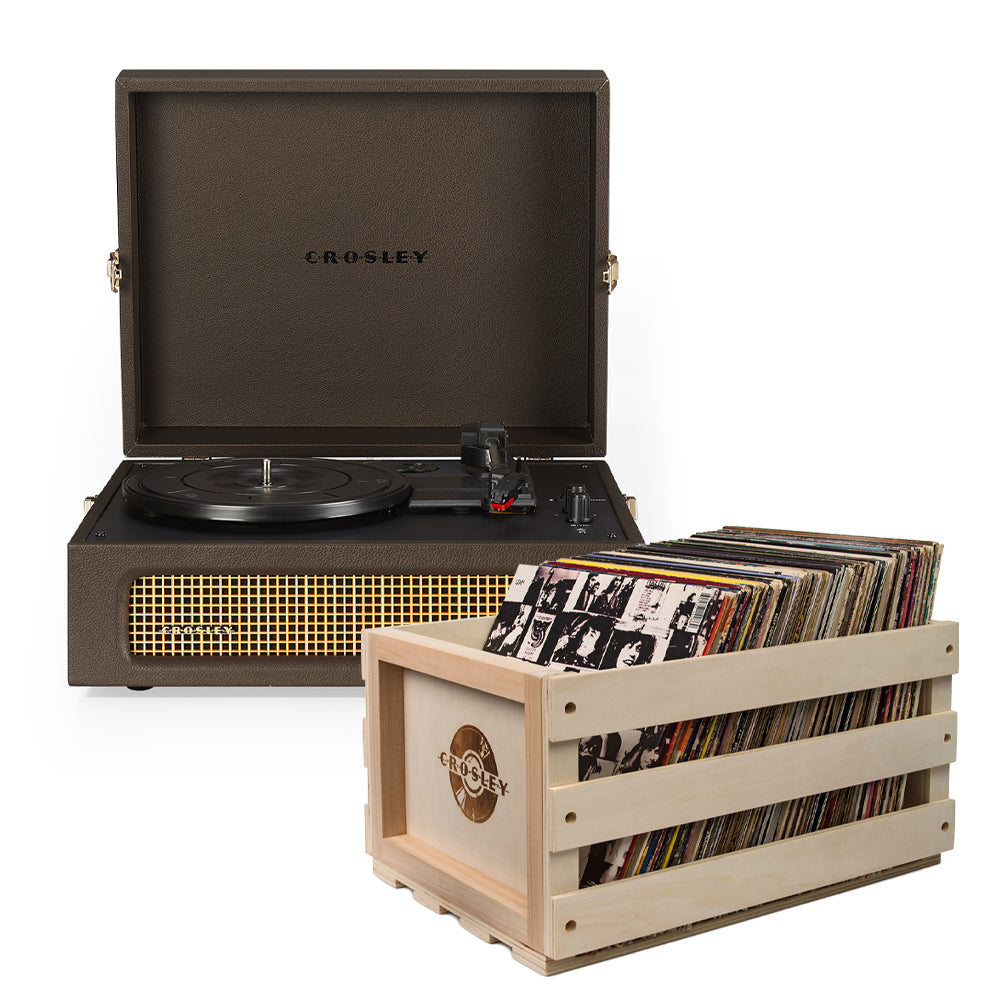 Crosley Voyager Bluetooth Portable Turntable - Cocoa + Bundled Record Storage Crate