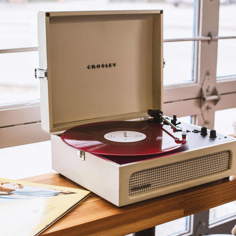 Crosley Voyager Bluetooth Portable Turntable - Dune + Gadhouse Vinyl Rack Bundle - Black