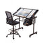 Artiss Drawing Table with Ergonomic Office Chair, Drafting Tables with Tempered Glass Desktop, Removable Drawers, Drafting Stool with Height Adjustable for Artwork Painting Studio