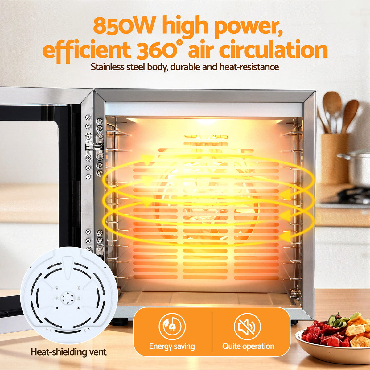 Devanti 10 Trays Food Dehydrator Stainless Steel Visible Glass Door 850W