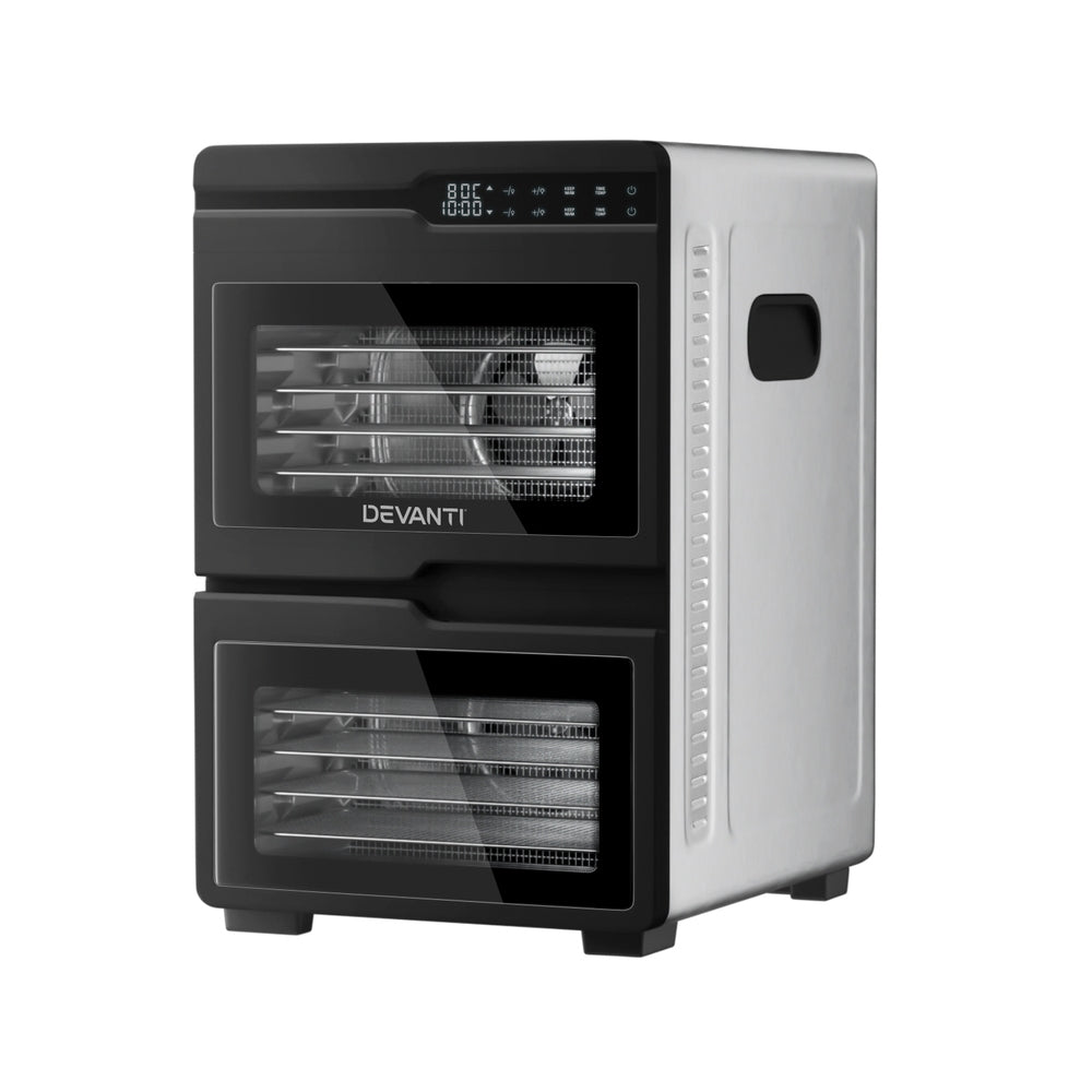 Devanti 12 Trays Food Dehydrator Dual-Zone Stainless Steel Fruit Jerky Dryer