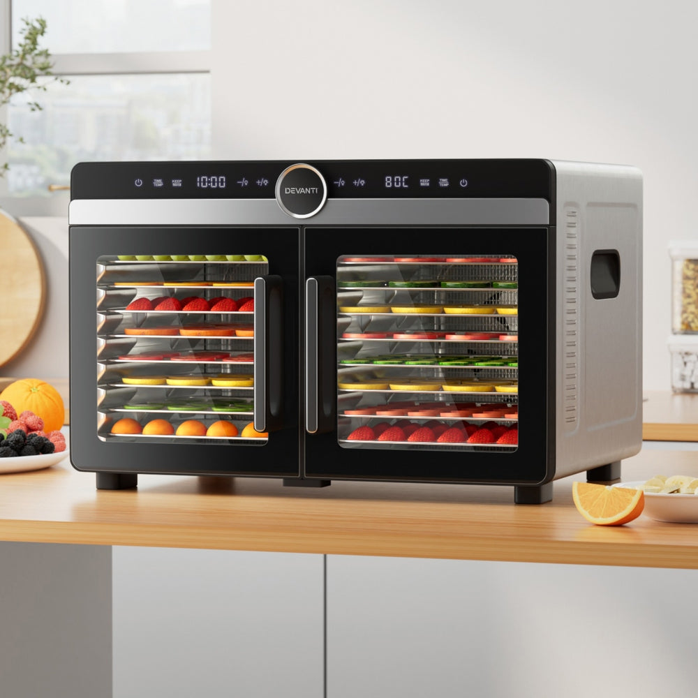 Devanti 16 Trays Food Dehydrator Dual-Zone Stainless Steel