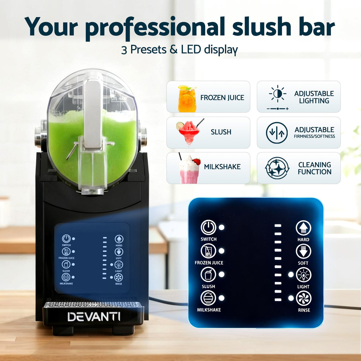 Devanti 1.8L Slushie Machine Maker Frozen Smoothies Milkshakes Black