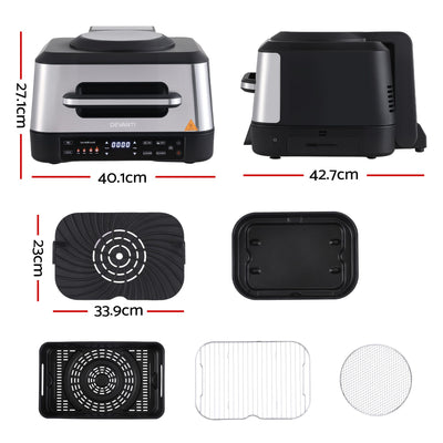 Devanti 5-in-1 Electric BBQ Grill Air Fryer, 2200W 8L Smart Thermometer