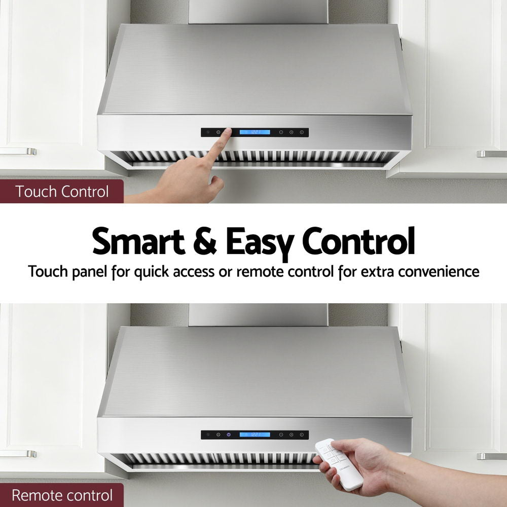 Devanti 900mm Range Hood 3-Speed Fan LED Display Remote Control