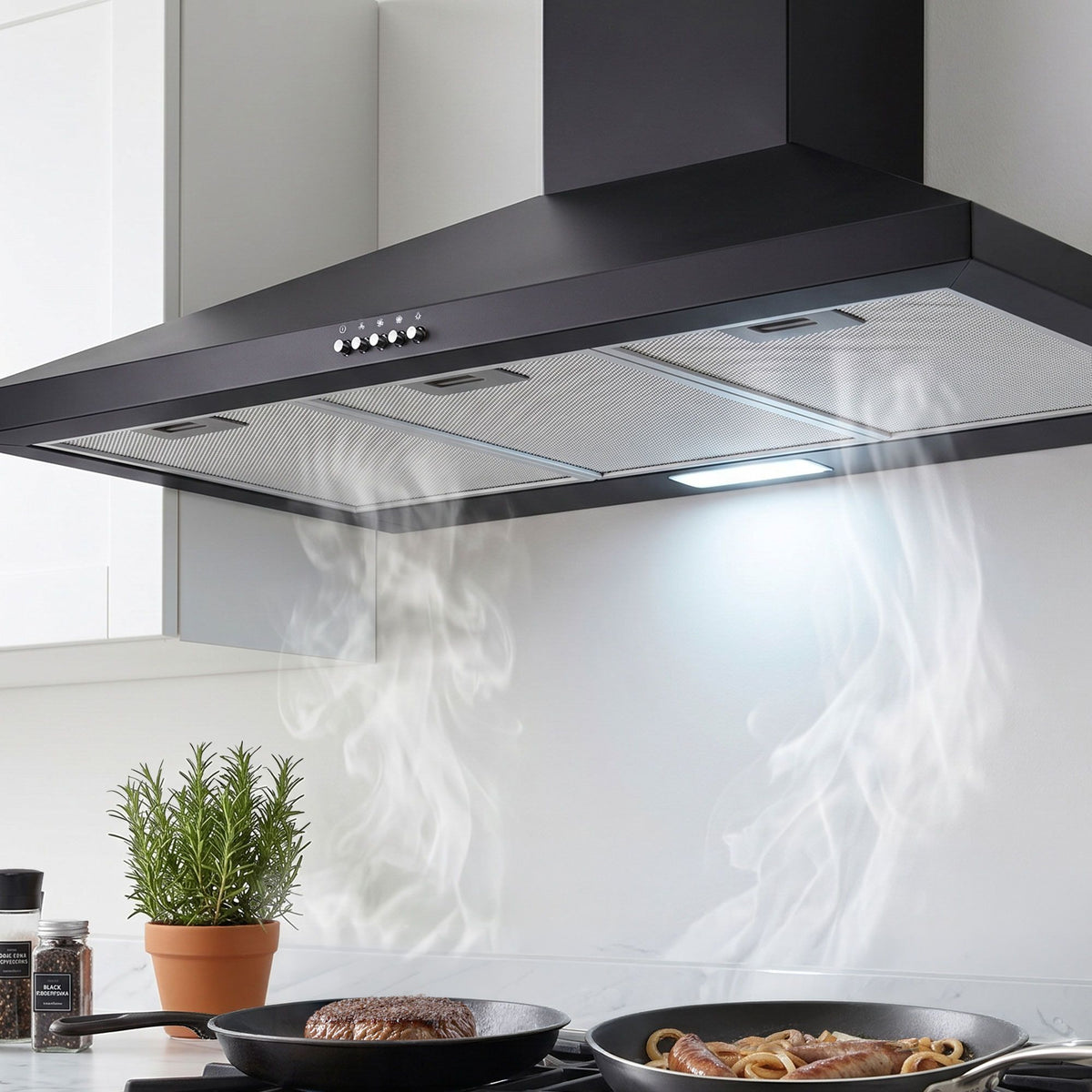 Devanti 900mm Range Hood 90cm Rangehood Black