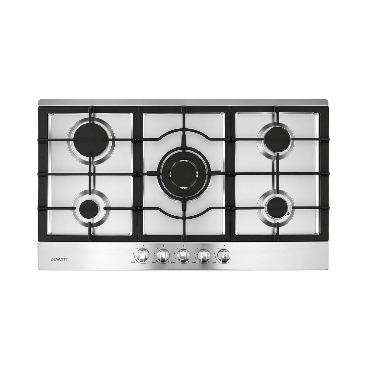 Devanti 90cm Gas Cooktop 5 Burner LPG NG Stainless Steel Hob Silver