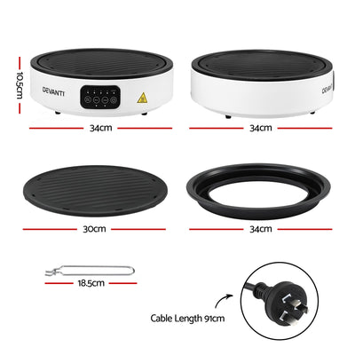 Devanti Ceramic Cooktop Electric Hot Plate Countertop Grill Cooker White