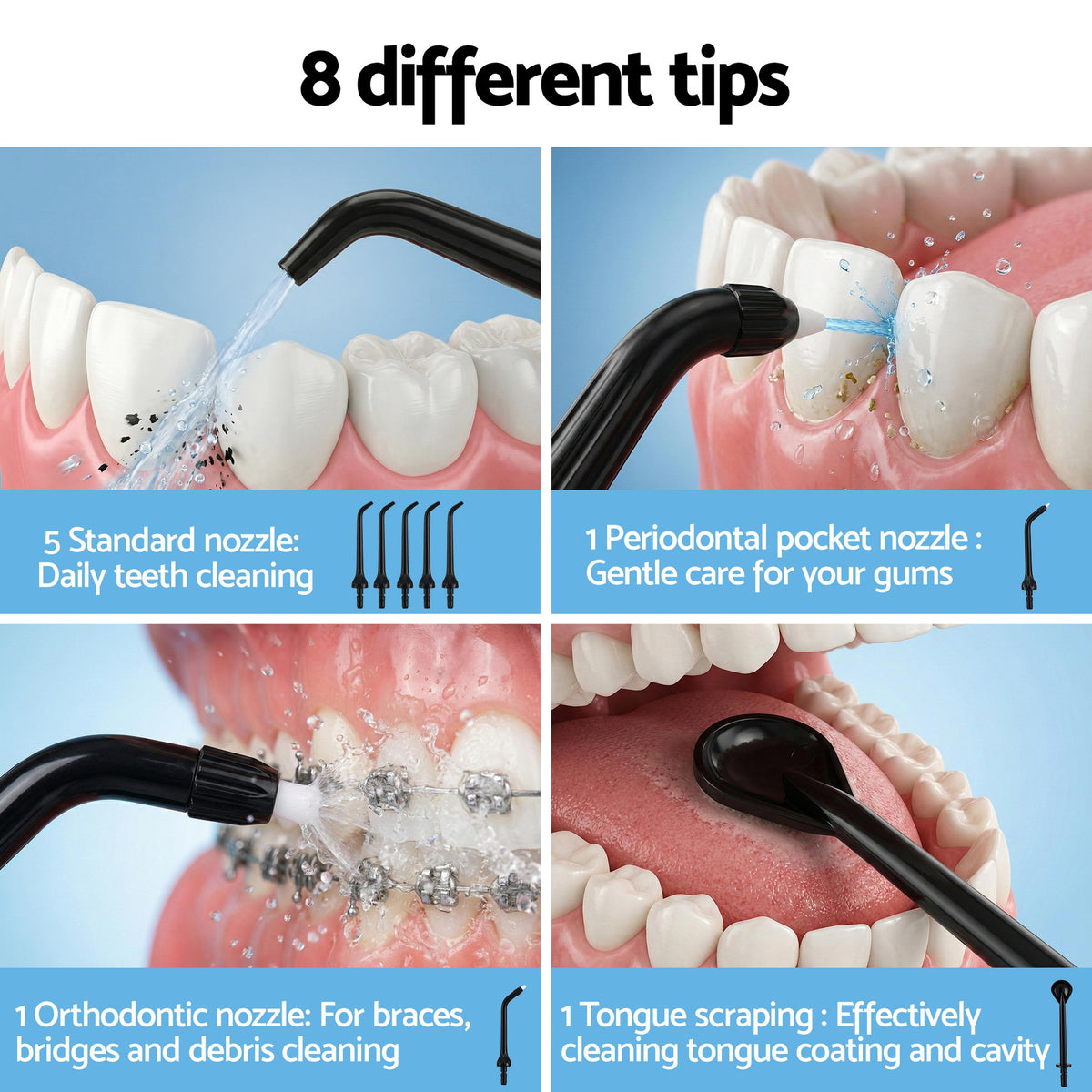 Devanti Cordless Water Flosser Dental Oral Irrigator Black