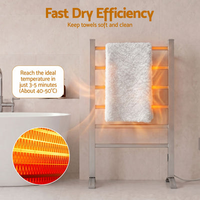 Devanti Electric Heated Towel Rail Rack 6 Bars with Timer Clothes Dry Warmer