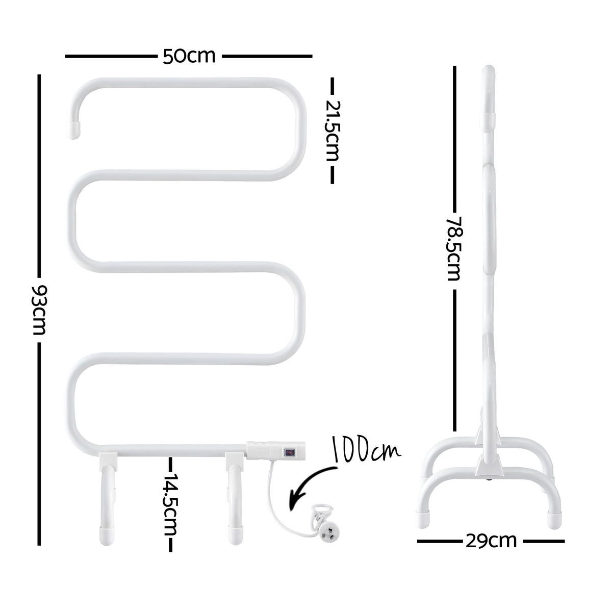 Devanti Heated Towel Rail Freestanding Wall Mounted S-Shape Electric Warmer Rack