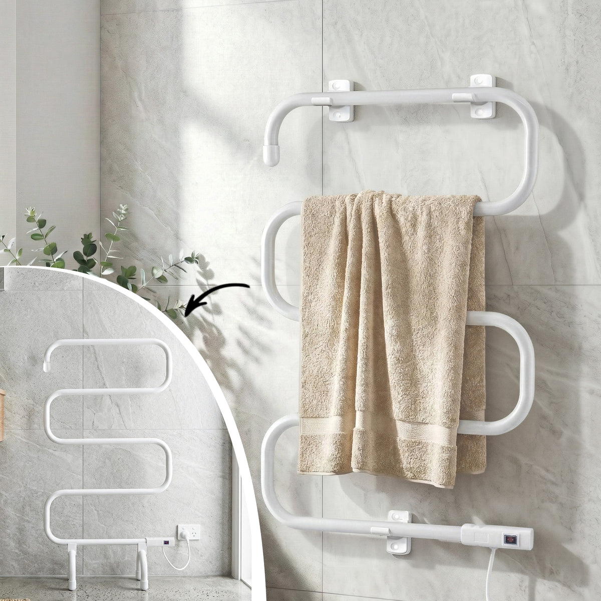 Devanti Heated Towel Rail Freestanding Wall Mounted S-Shape Electric Warmer Rack