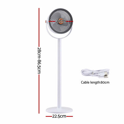 Devanti Rechargeable Pedestal Fan, 4000mAh Battery 5 Speed 4 Height, White