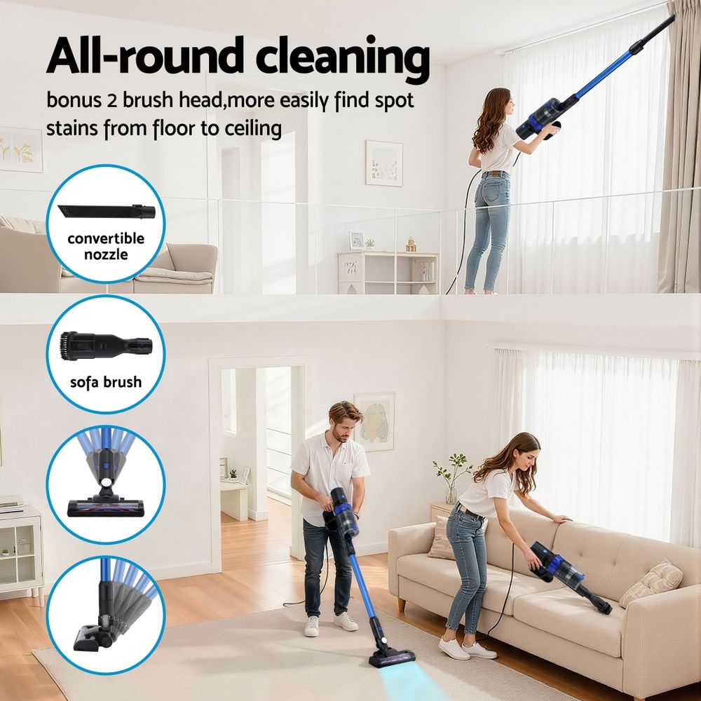 Devanti Stick Vacuum Cleaner Brushless Cordless 350W Blue