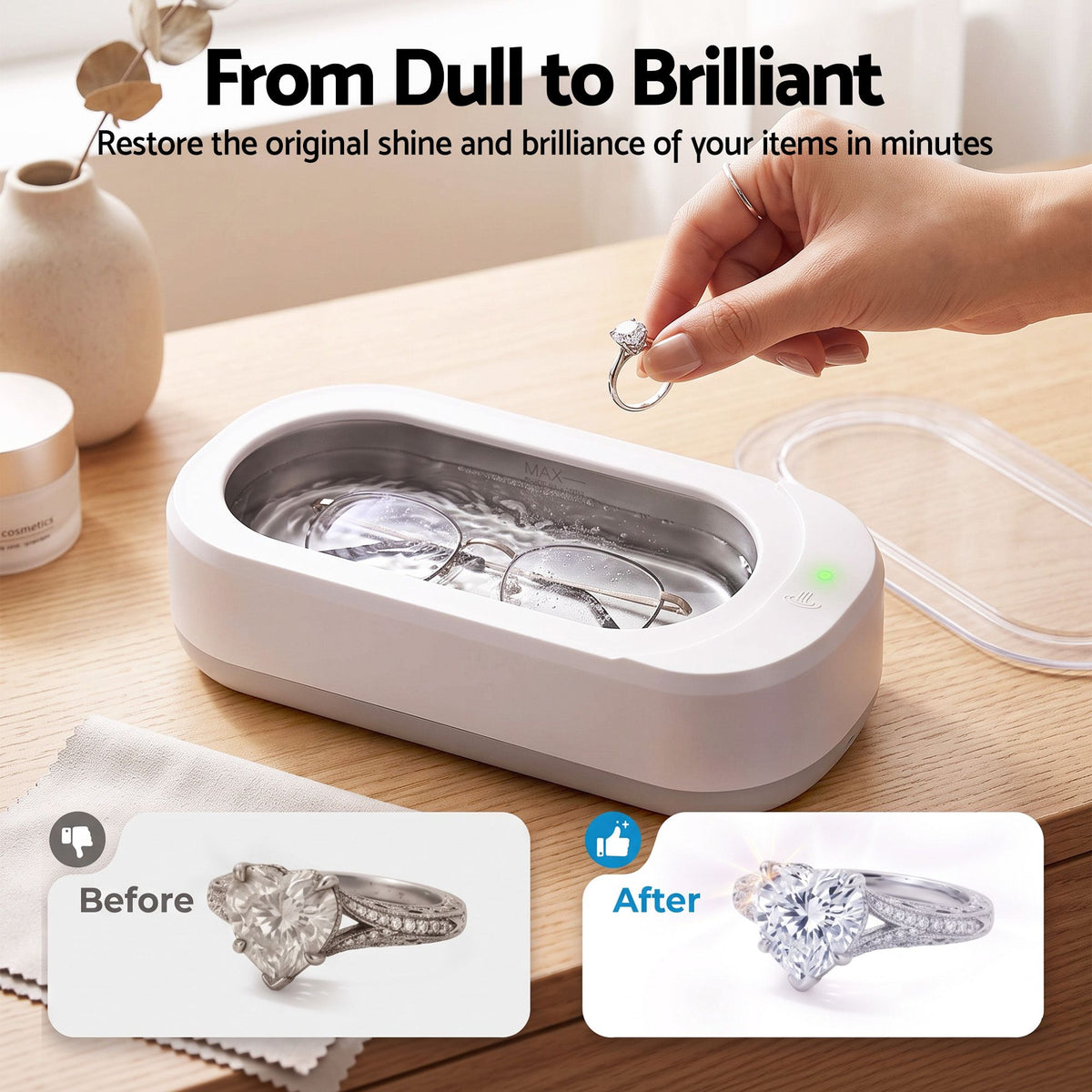 Devanti Ultrasonic Jewellery Cleaner 46kHz 400ml Cleaning Machine with Stainless Steel Tank White