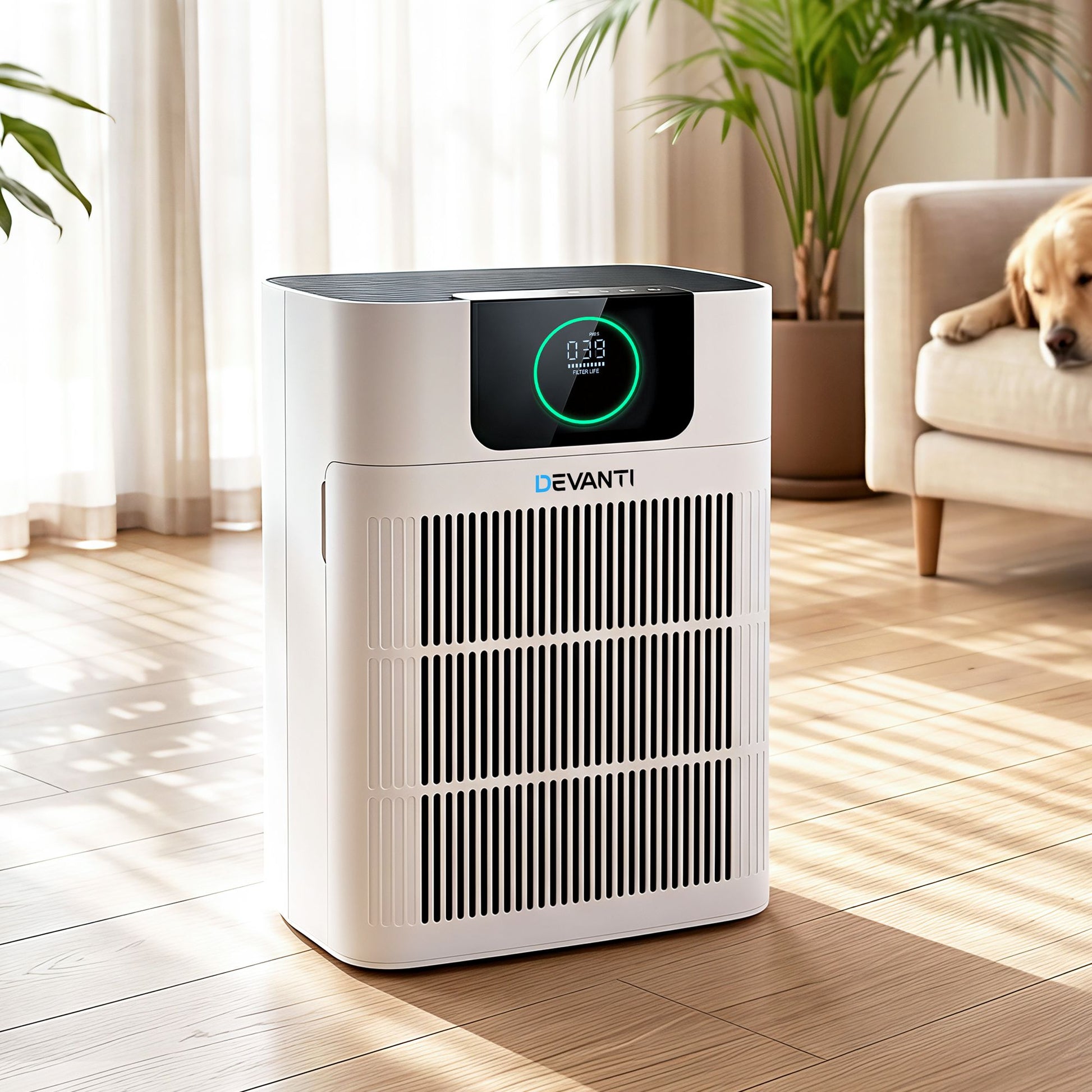 Devnati Pet Air Purifier 3 Stage HEPA Filter Cleaner PM25 Display Cat Dog Hair White