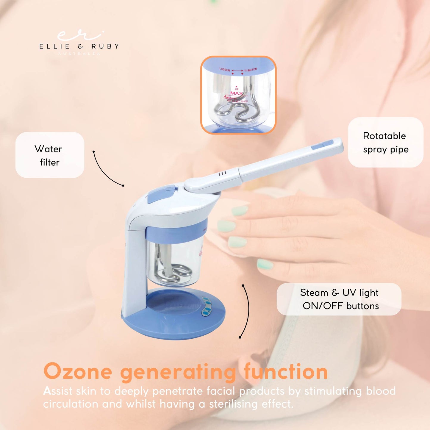 Ellie & Ruby 2-in-1 Facial Hair Steamer Ozone Steam Machine Portable Tabletop