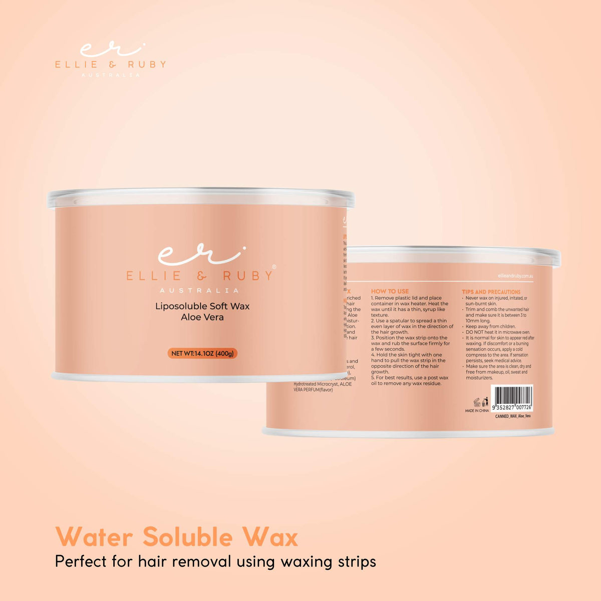 Ellie & Ruby 400g Aloe Vera Soft Wax Hair Removal Strip Wax Salon Pot