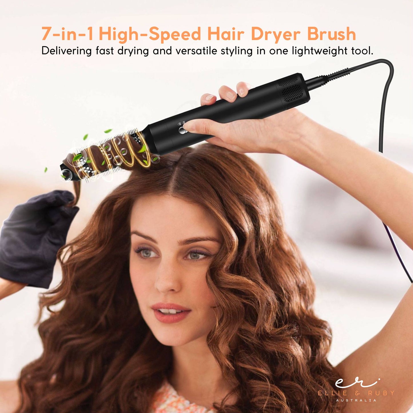 Ellie & Ruby 7-in-1 Hot Air Hair Styler 1400W Dryer Brush Curler Black