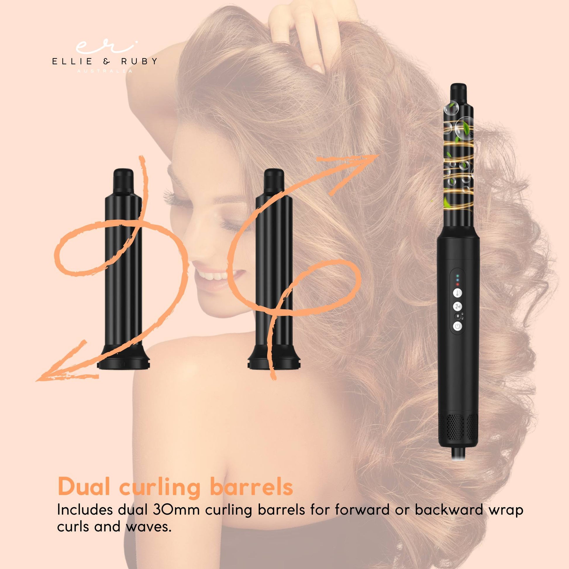 Ellie & Ruby 7-in-1 Hot Air Hair Styler 1400W Dryer Brush Curler Black