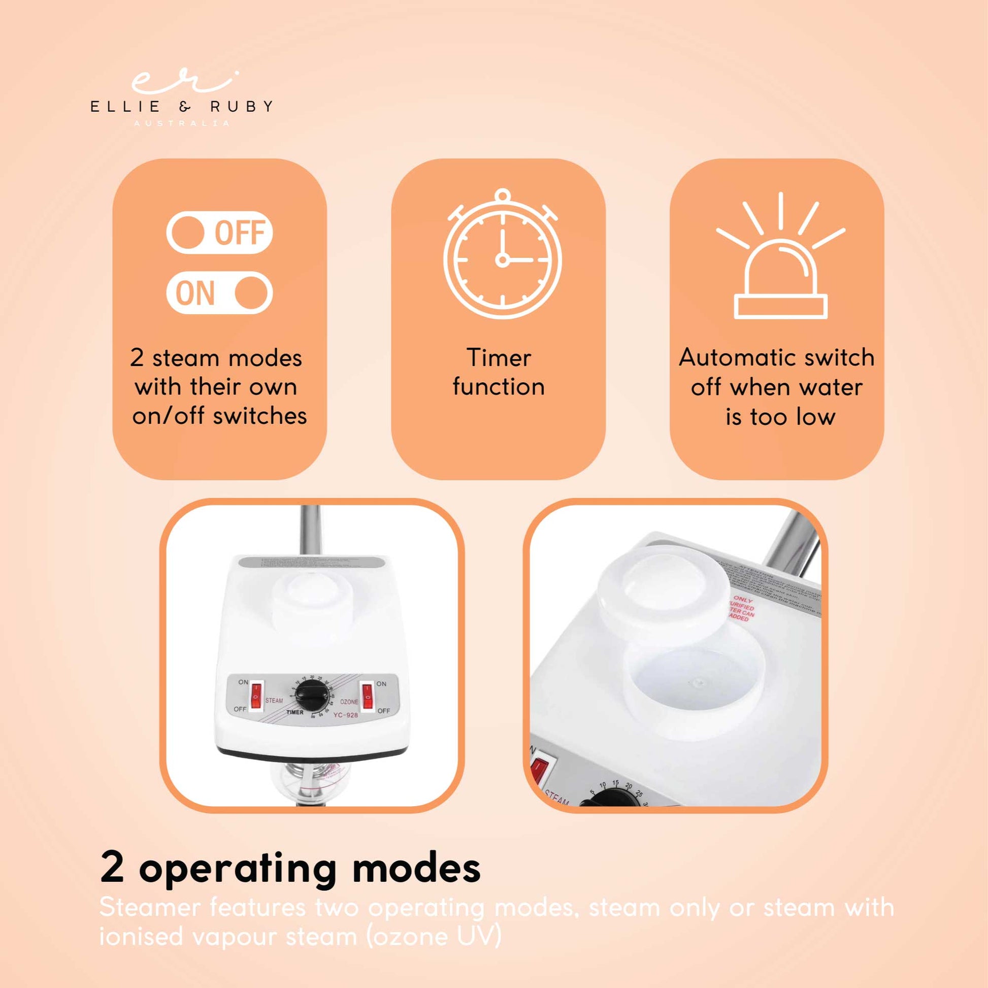 Ellie & Ruby Facial Steamer Magnifying Lamp - 2in1 Professional Beauty Machine