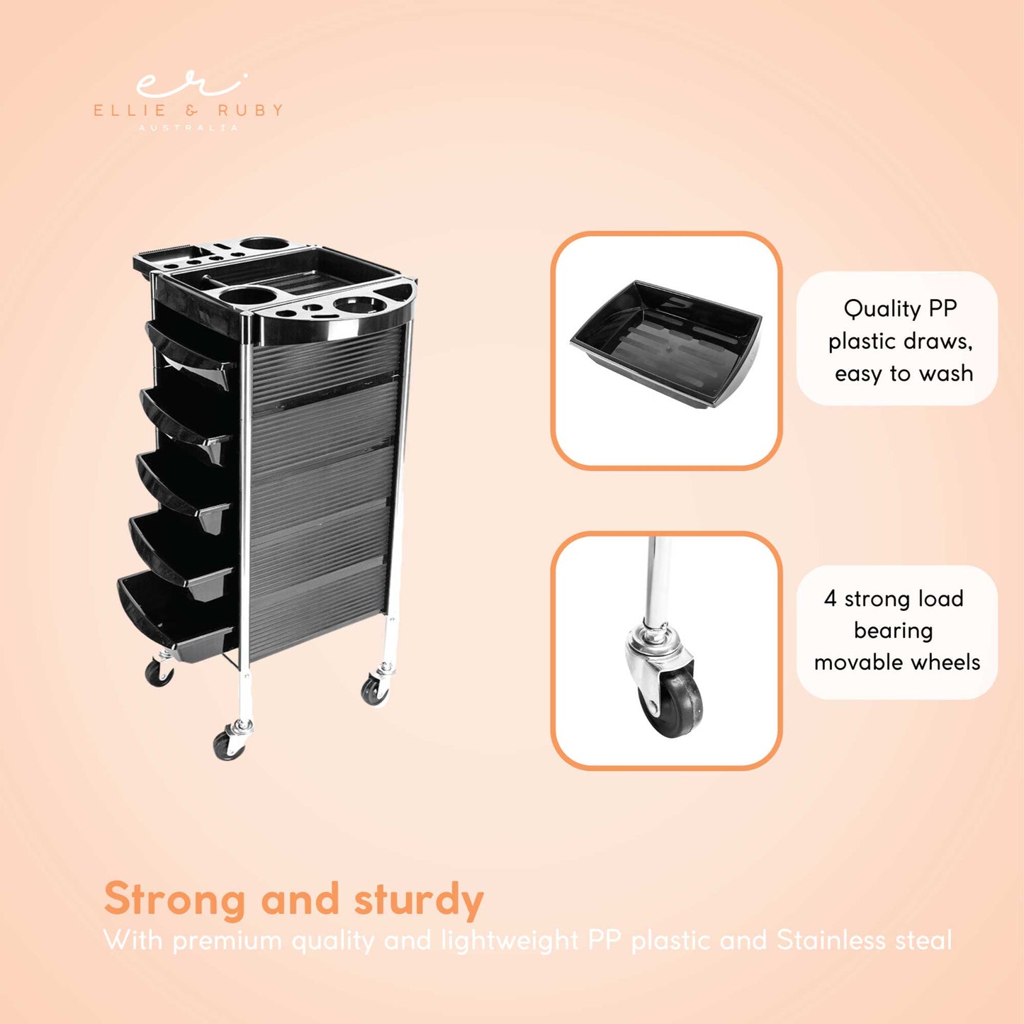 Ellie & Ruby Hairdressing Trolley 5 Drawer Hair Salon Beauty Rolling Cart