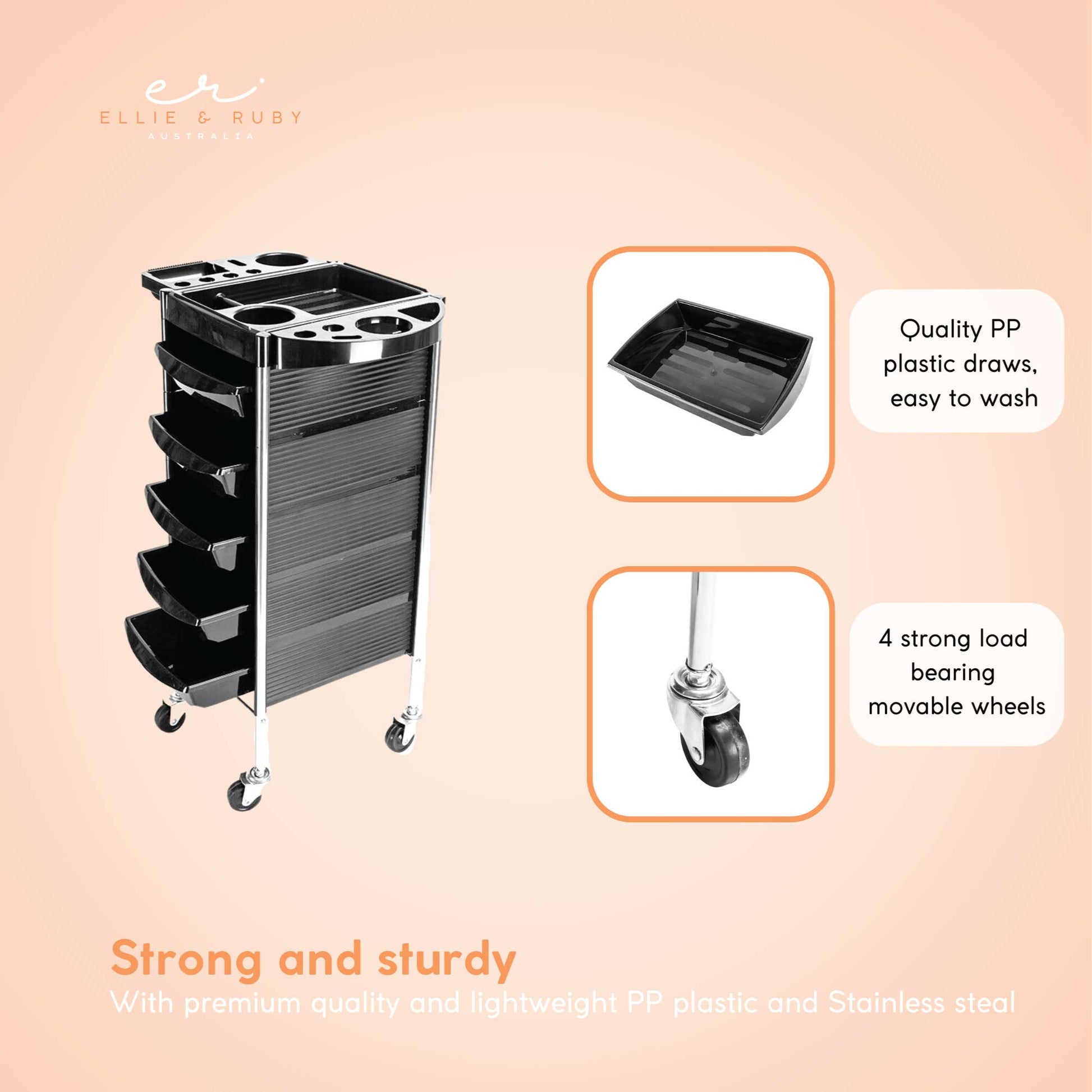 Ellie & Ruby Hairdressing Trolley 5 Drawer Hair Salon Beauty Rolling Cart