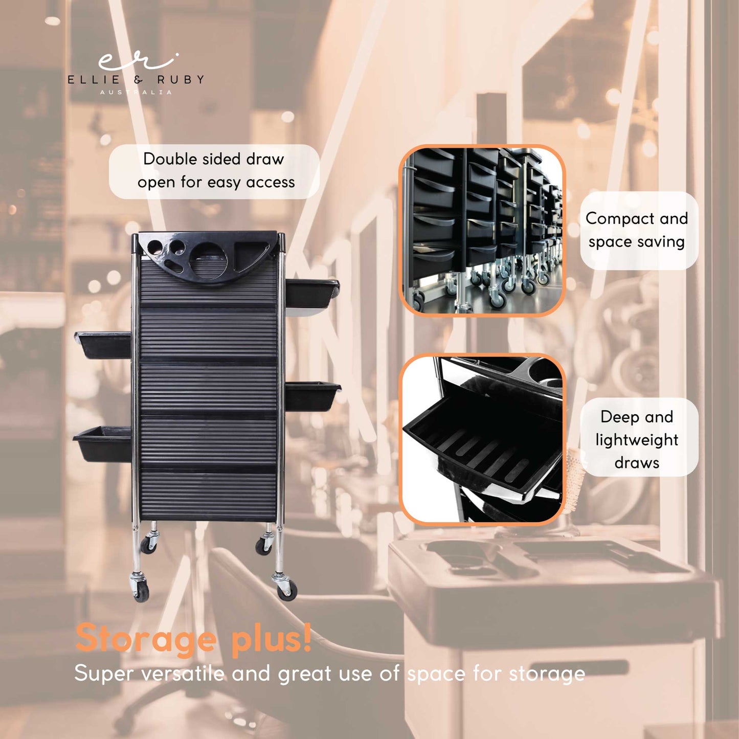 Ellie & Ruby Hairdressing Trolley 5 Drawer Hair Salon Beauty Rolling Cart