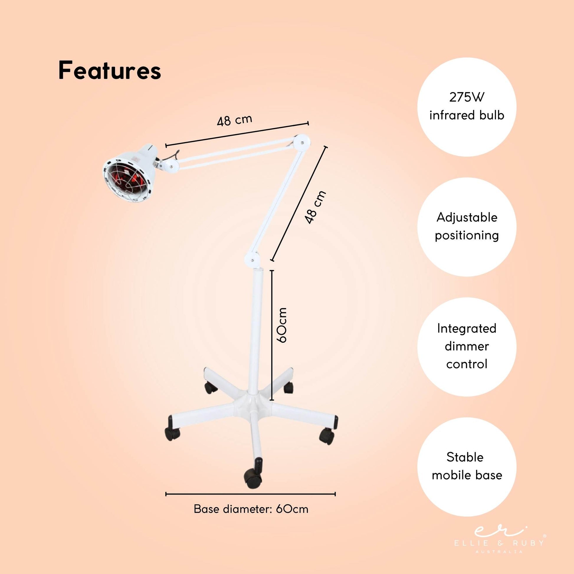 Ellie & Ruby Infrared Heat Floor Lamp 275W Mobile Dimmable Home Salon Treatment