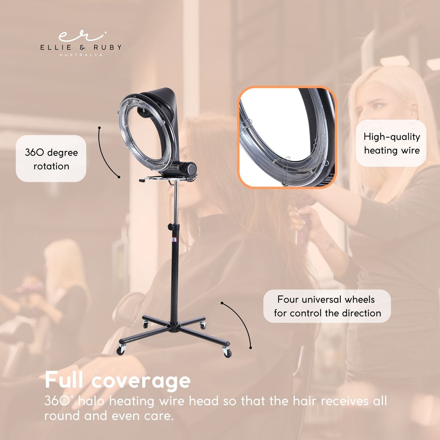 Ellie & Ruby Standing Hair Dryer Accelerator - 360 Rotating Halo Rolling