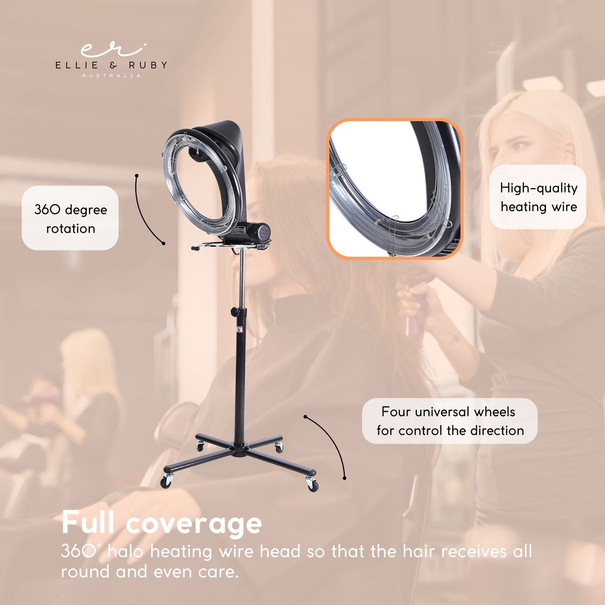 Ellie & Ruby Standing Hair Dryer Accelerator - 360 Rotating Halo Rolling