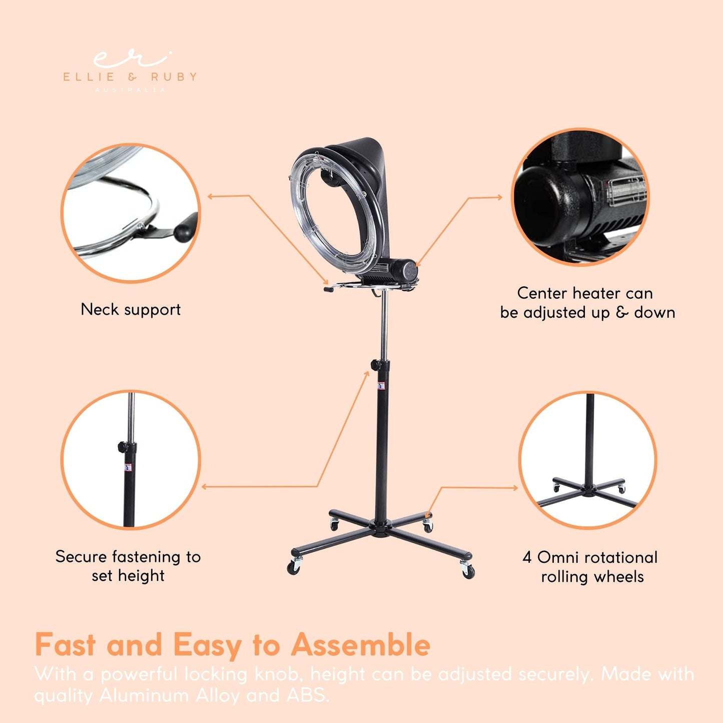 Ellie & Ruby Standing Hair Dryer Accelerator - 360 Rotating Halo Rolling