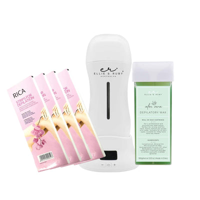 Ellie & Ruby Waxing Kit Digital Wax Warmer 100g Cartridge 100 Pre-Cut Strips