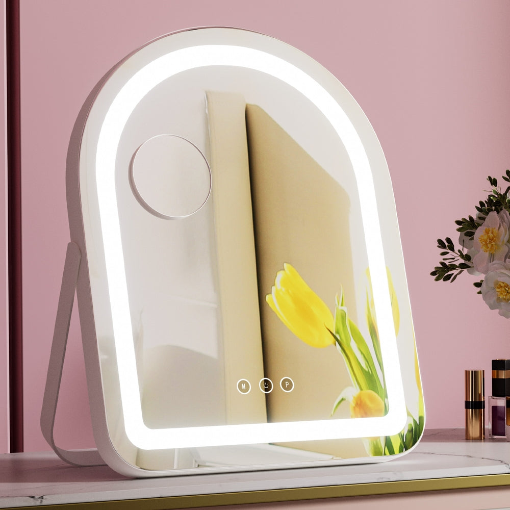 Embellir Makeup Mirror 35x45cm Dressing Vanity LED Stripe Light with 5x Magnification Rotation White Arch