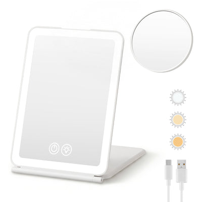 Embellir Portable Travel Makeup Mirror Rechargeable Makeup Mirror with Lights 10x Magnifier White