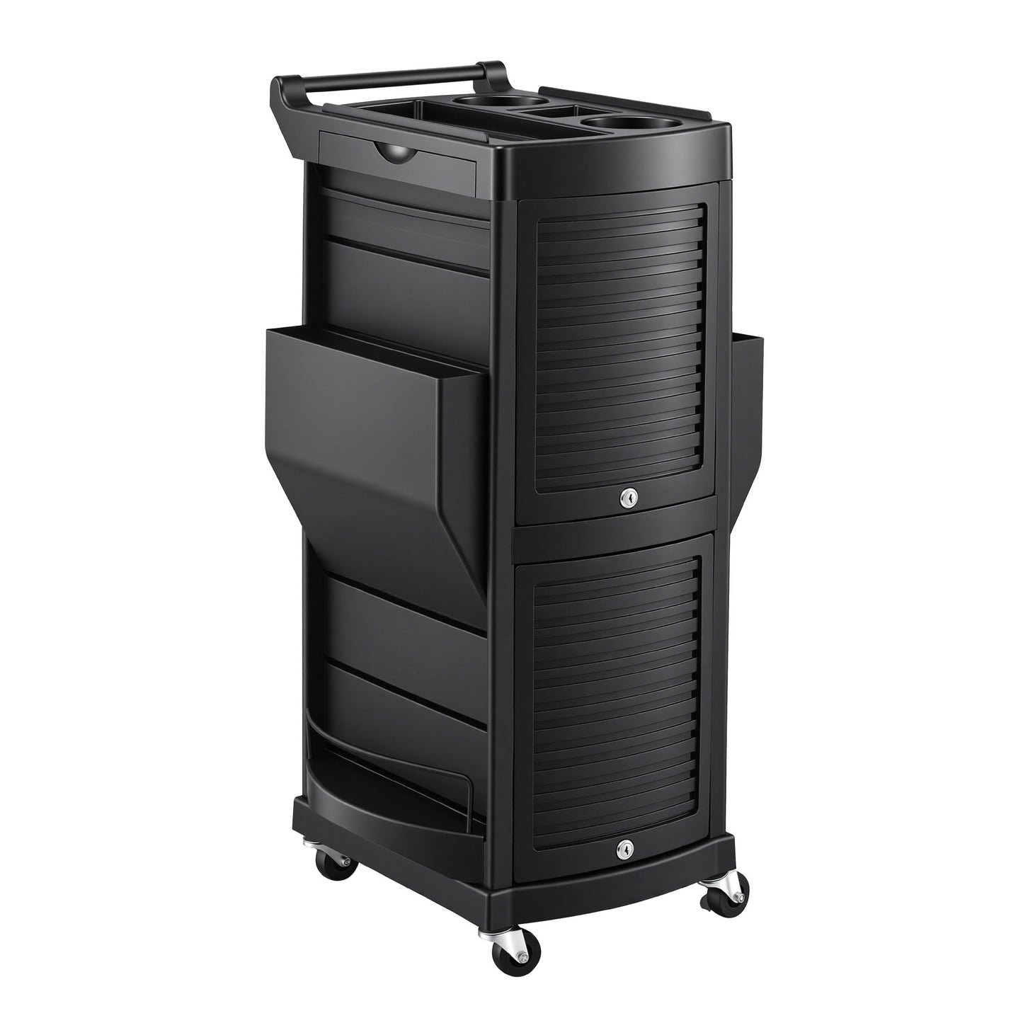 Embellir Salon Trolley 2 Lockable Doors 6 Tier Trays Mobile Hair Cart Black