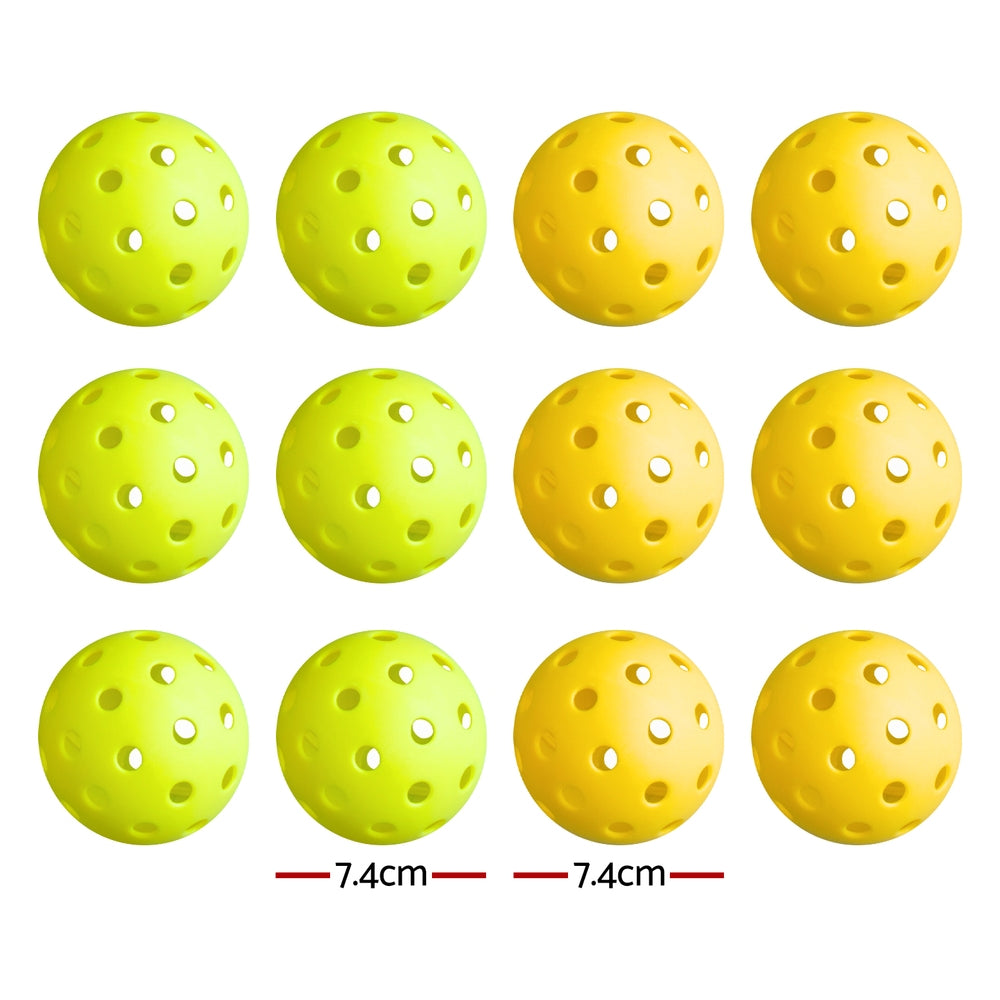 Everfit 12PC Pickleballs Set 40-Hole Design Indoor Outdoor Durable PE Balls Green/Yellow