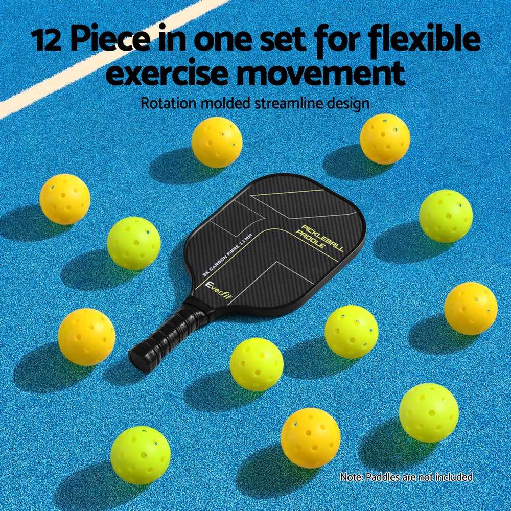 Everfit 12PC Pickleballs Set 40-Hole Design Indoor Outdoor Durable PE Balls Green/Yellow