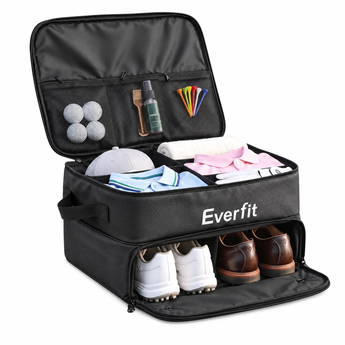 Everfit 2-Tier Car Boot Organiser Storage Bag Trunk Organiser with Ventilated Compartment Black