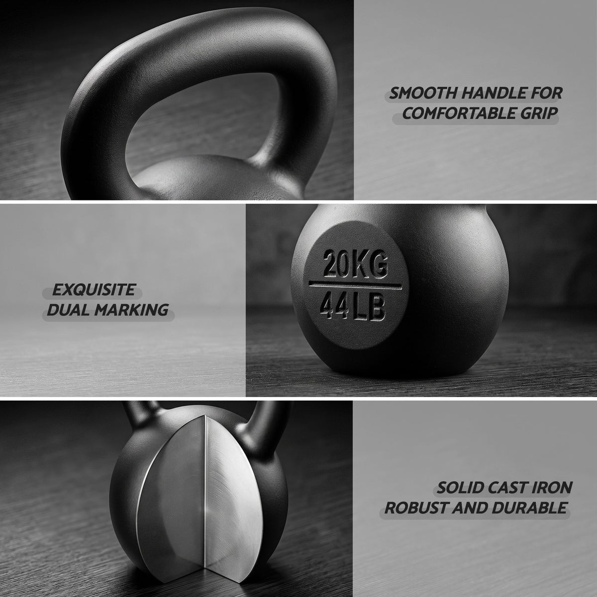 Everfit 20kg Cast Iron Kettlebell Powder Coating Flat Bottom Home Gym