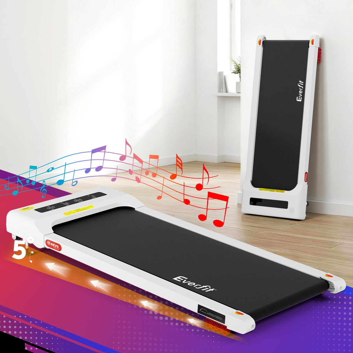 Everfit 3 in 1 Treadmill Electric Walking Pad Incline Under Desk Home Gym 380mm White